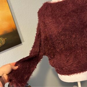 EXPRESS Purple Burgundy Fuzzy Eyelash Sweater Size XXS